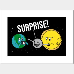 Solar Eclipse 2024 Moon Covering the Sun Funny Cartoon Posters and Art